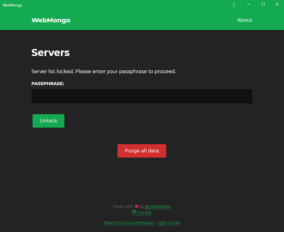 WebMongo homepage locked
